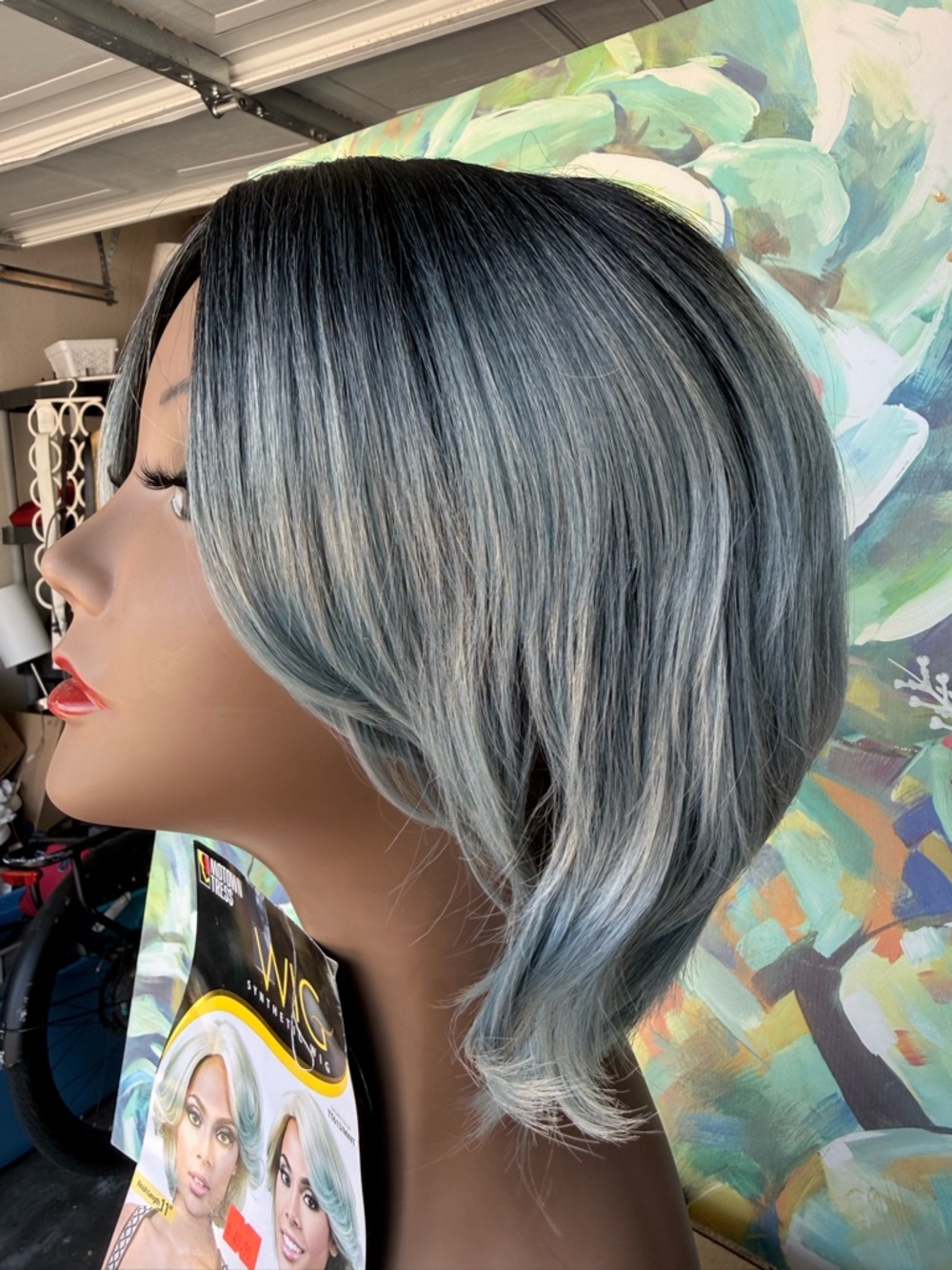 Short Layered Bob Wig in Ash Blue-Gray - Picture 7 of 10